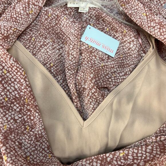 Lovestitch Wrap Dress Women's Size S Rose Gold V-neck Flowy Romantic Preppy NWT - Picture 6 of 12